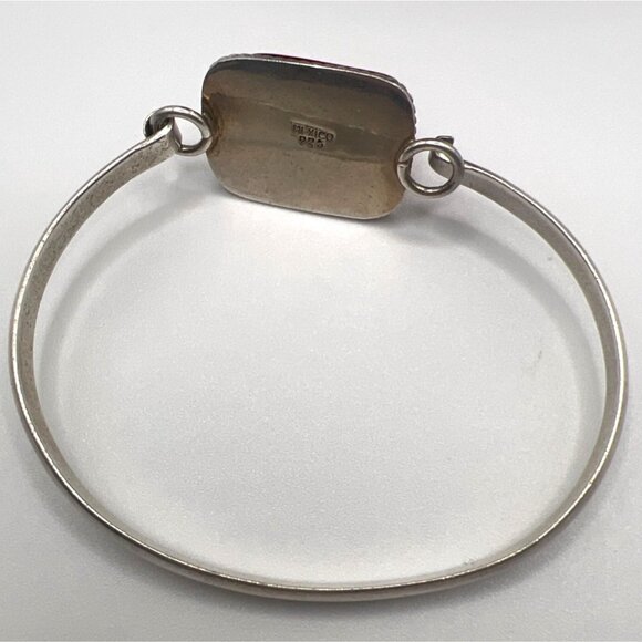 Sterling Silver Mexico 925 Red Stone Bangle Bracelet 6.5" - Picture 4 of 8